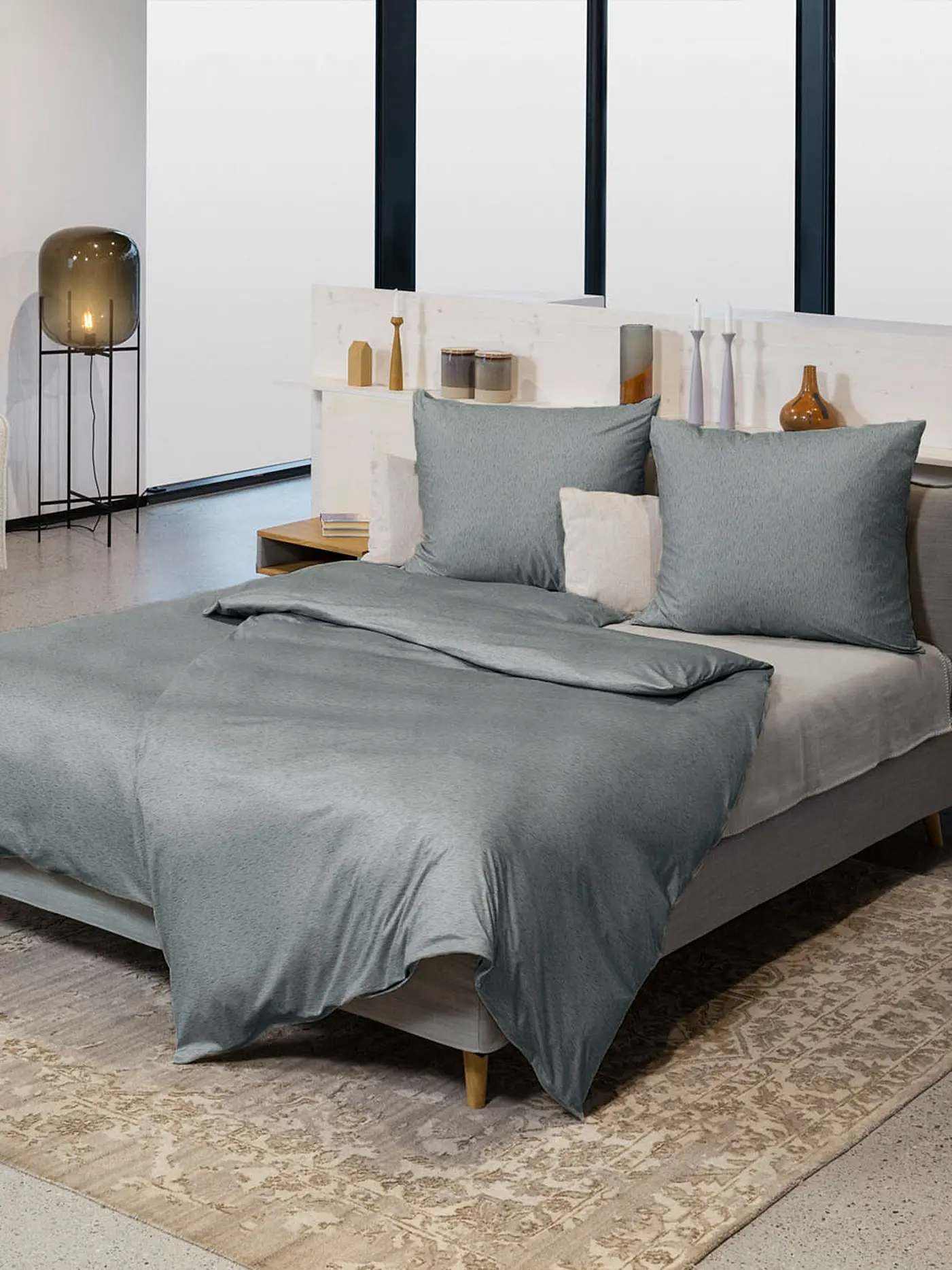FUSSENEGGER | Jersey Bettwäsche 70x90cm/140x200cm Weiss | petrol